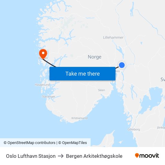 Oslo Lufthavn Stasjon to Bergen Arkitekthøgskole map