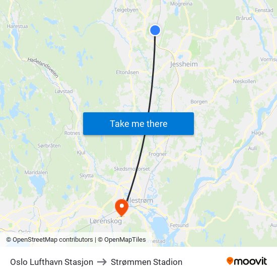 Oslo Lufthavn Stasjon to Strømmen Stadion map