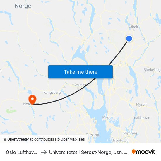 Oslo Lufthavn Stasjon to Universitetet I Sørøst-Norge, Usn, Campus Notodden map