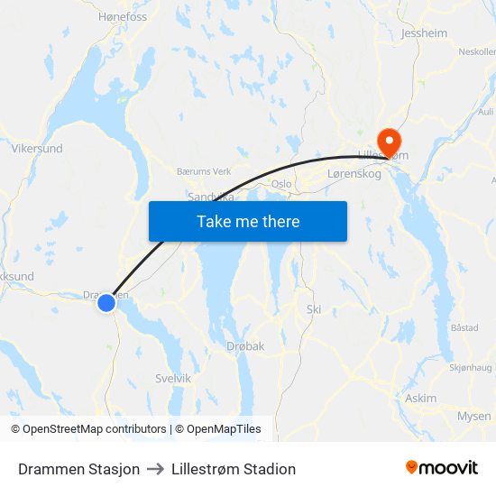 Drammen Stasjon to Lillestrøm Stadion map