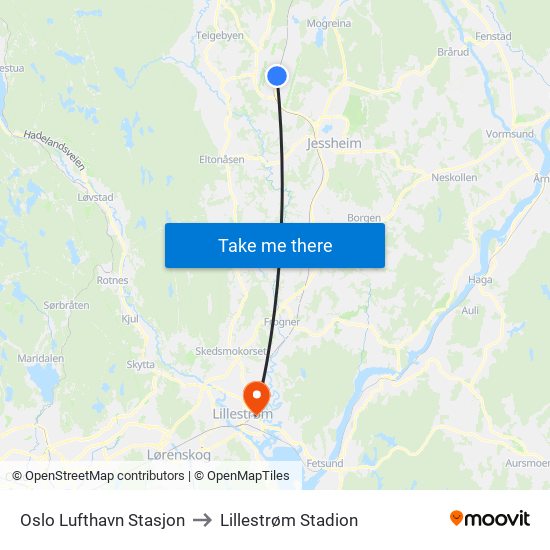 Oslo Lufthavn Stasjon to Lillestrøm Stadion map