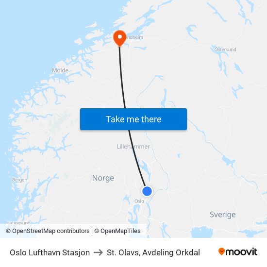 Oslo Lufthavn Stasjon to St. Olavs, Avdeling Orkdal map