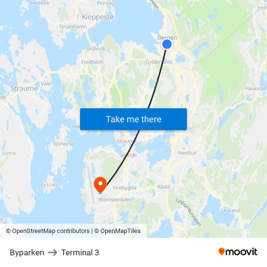 Byparken to Terminal 3 map