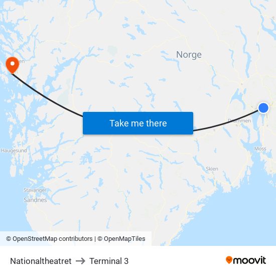 Nationaltheatret to Terminal 3 map