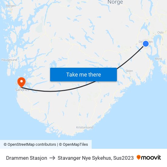 Drammen Stasjon to Stavanger Nye Sykehus, Sus2023 map