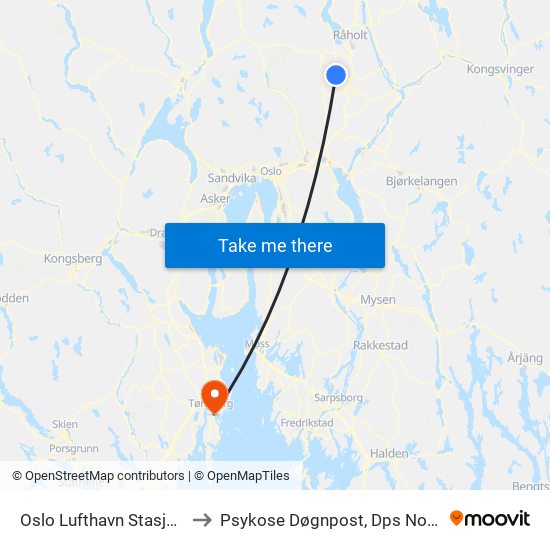 Oslo Lufthavn Stasjon to Psykose Døgnpost, Dps Nord map