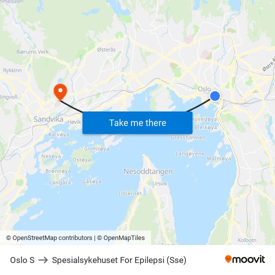 Oslo S to Spesialsykehuset For Epilepsi (Sse) map