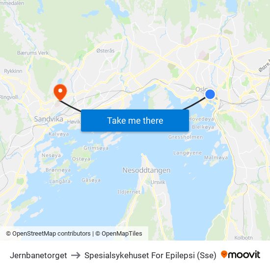 Jernbanetorget to Spesialsykehuset For Epilepsi (Sse) map