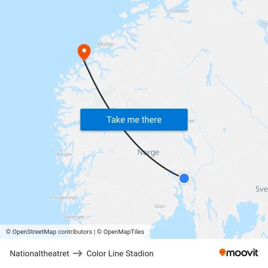 Nationaltheatret to Color Line Stadion map