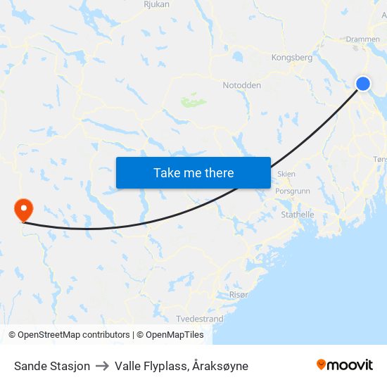 Sande Stasjon to Valle Flyplass, Åraksøyne map