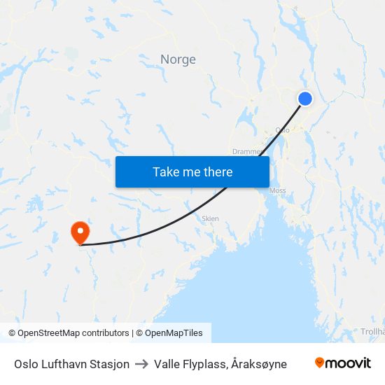 Oslo Lufthavn Stasjon to Valle Flyplass, Åraksøyne map