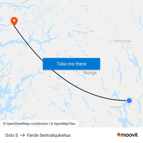 Oslo S to Førde Sentralsjukehus map