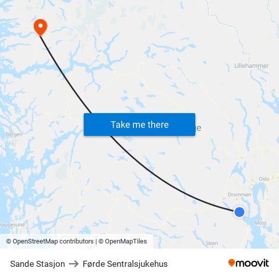 Sande Stasjon to Førde Sentralsjukehus map