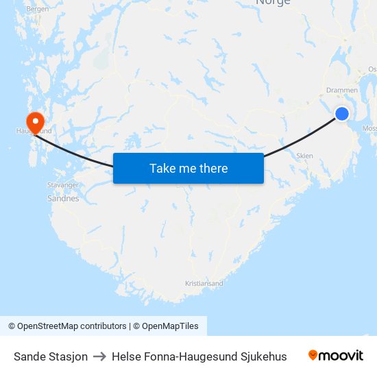 Sande Stasjon to Helse Fonna-Haugesund Sjukehus map