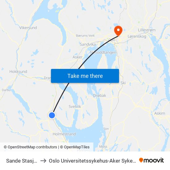 Sande Stasjon to Oslo Universitetssykehus-Aker Sykehus map