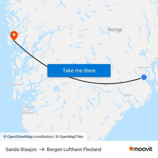 Sande Stasjon to Bergen Lufthavn Flesland map