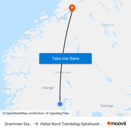 Drammen Stasjon to Helse Nord-Trøndelag-Sykehuset Levanger map