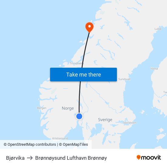 Bjørvika to Brønnøysund Lufthavn Brønnøy map