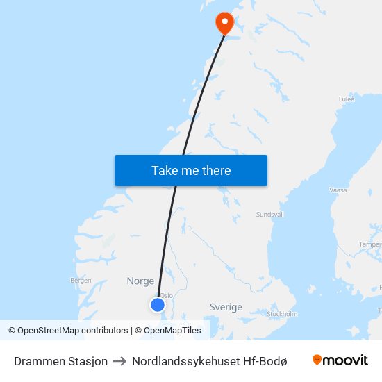 Drammen Stasjon to Nordlandssykehuset Hf-Bodø map