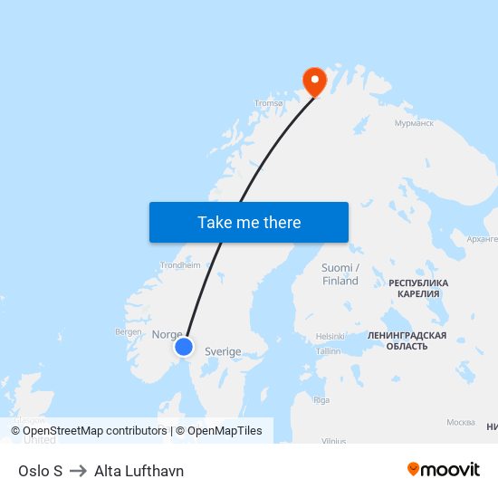 Oslo S to Alta Lufthavn map