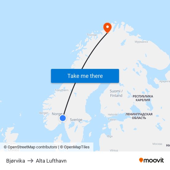 Bjørvika to Alta Lufthavn map