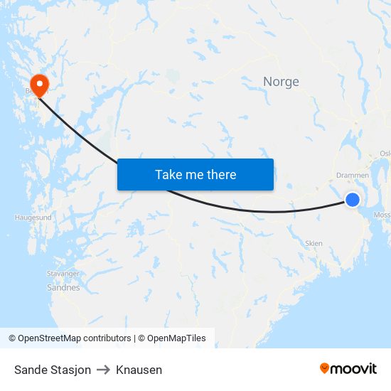 Sande Stasjon to Knausen map