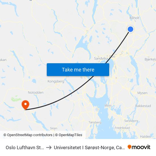 Oslo Lufthavn Stasjon to Universitetet I Sørøst-Norge, Campus Bø map