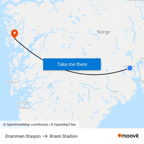 Drammen Stasjon to Brann Stadion map