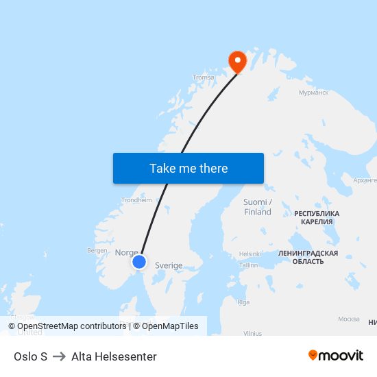 Oslo S to Alta Helsesenter map