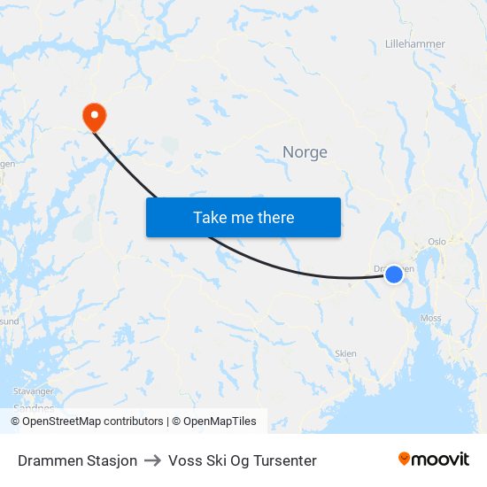 Drammen Stasjon to Voss Ski Og Tursenter map