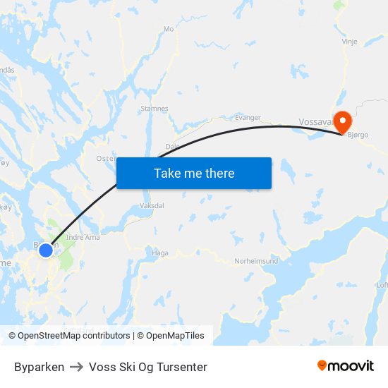 Byparken to Voss Ski Og Tursenter map