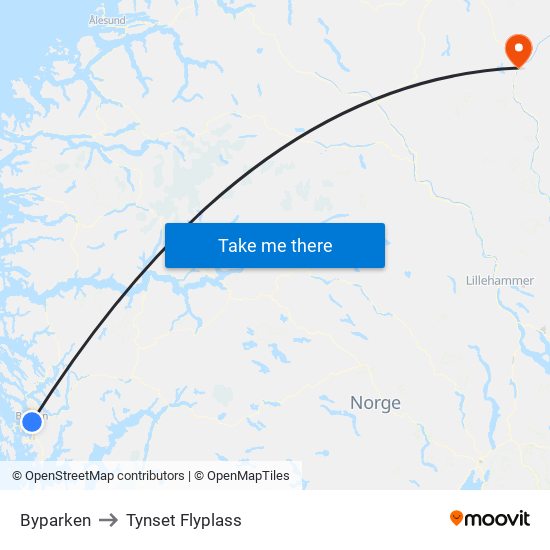 Byparken to Tynset Flyplass map