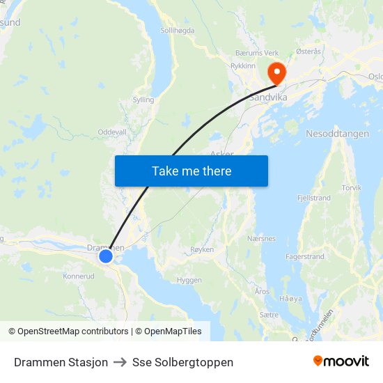 Drammen Stasjon to Sse Solbergtoppen map