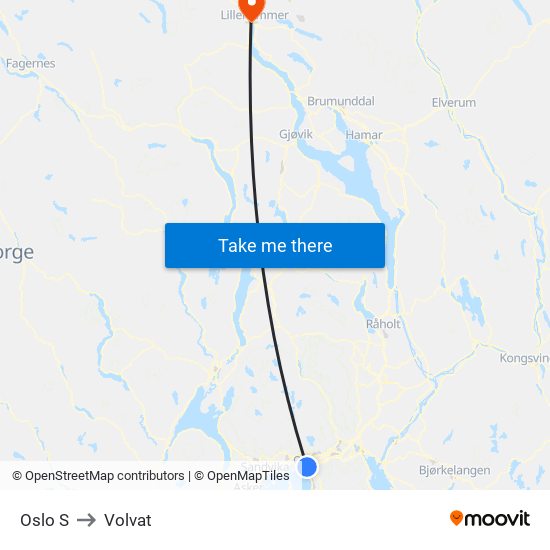 Oslo S to Volvat map