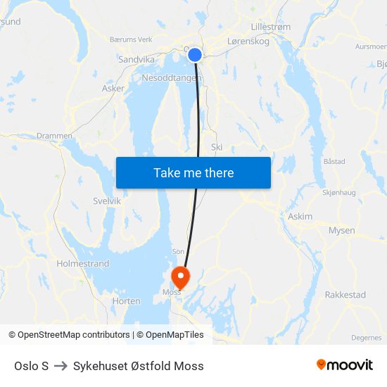 Oslo S to Sykehuset Østfold Moss map