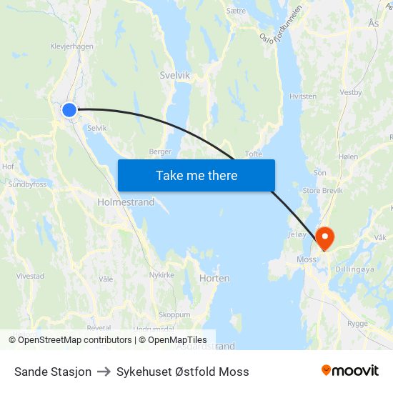 Sande Stasjon to Sykehuset Østfold Moss map