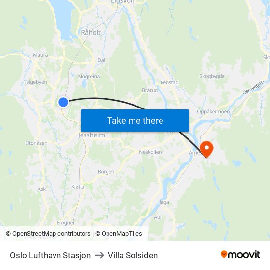 Oslo Lufthavn Stasjon to Villa Solsiden map