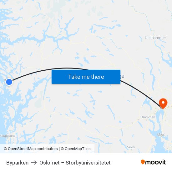 Byparken to Oslomet – Storbyuniversitetet map