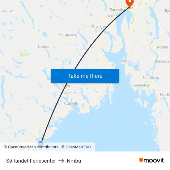 Sørlandet Feriesenter to Nmbu map