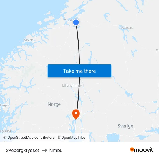 Svebergkrysset to Nmbu map