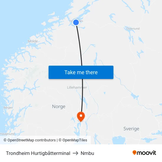 Trondheim Hurtigbåtterminal to Nmbu map