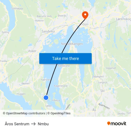 Åros Sentrum to Nmbu map