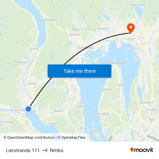 Lierstranda 111 to Nmbu map