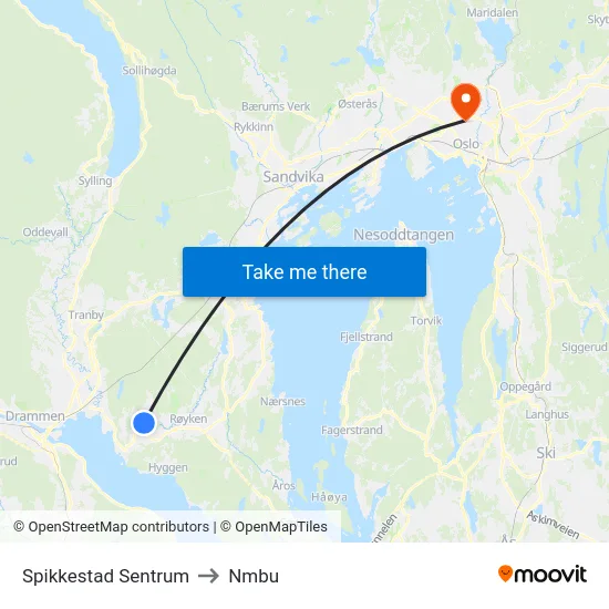 Spikkestad Sentrum to Nmbu map