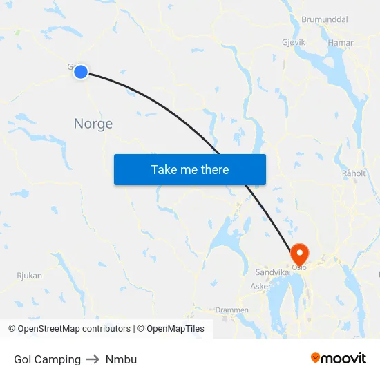 Gol Camping to Nmbu map