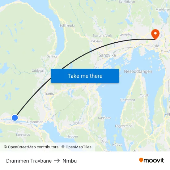 Drammen Travbane to Nmbu map