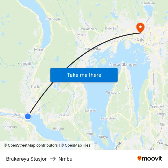 Brakerøya Stasjon to Nmbu map