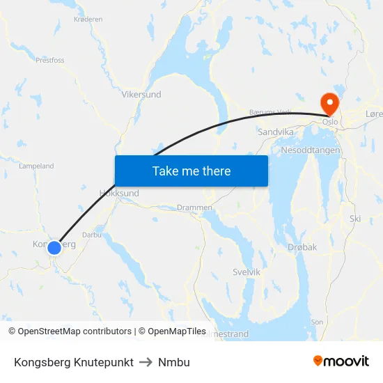 Kongsberg Knutepunkt to Nmbu map