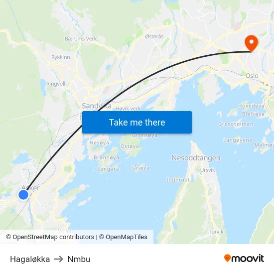 Hagaløkka to Nmbu map