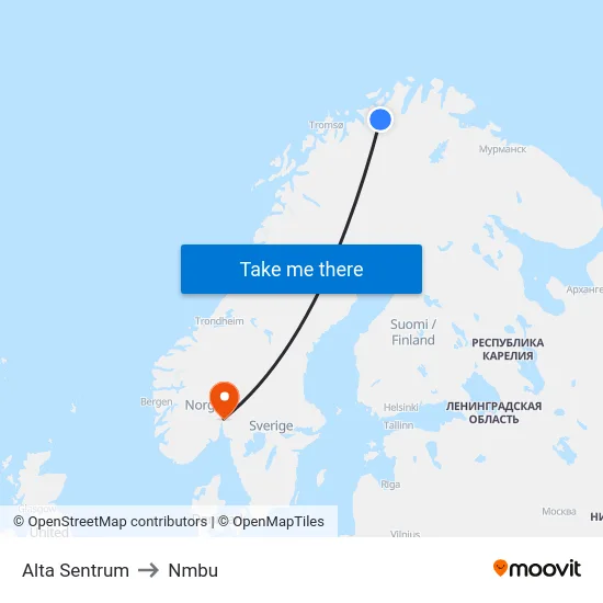 Alta Sentrum to Nmbu map